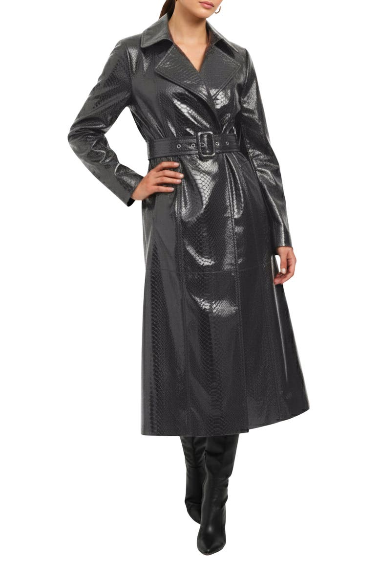 GORSKI Genuine Metis Suede Pythn Printed Belted Trench Coat, Alternate, color, Anthracite