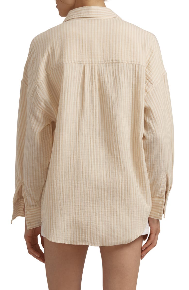 Favorite Daughter The Ex Cotton Button-Up Shirt, Alternate, color, Sand Stripe