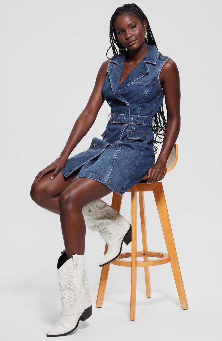 GUESS Anela Belted Denim Trench Minidress, Alternate, color, 