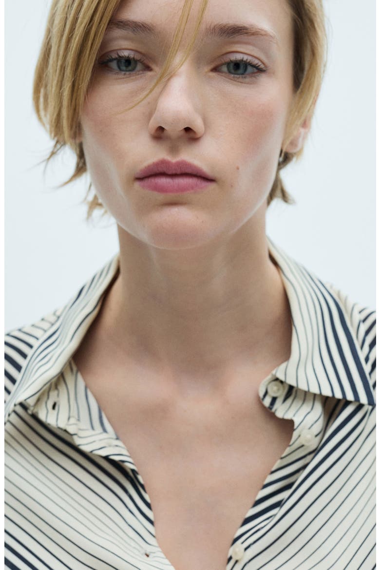 Stripe Flare Sleeve Button-Up Shirt, Alternate, color, OFF WHITE