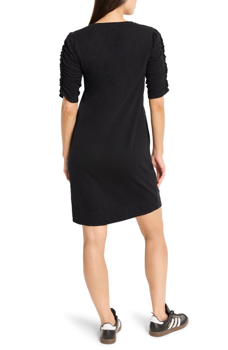 NZT by NIC+ZOE Ruched Sleeve Cotton Dress, Alternate, color, Black Onyx