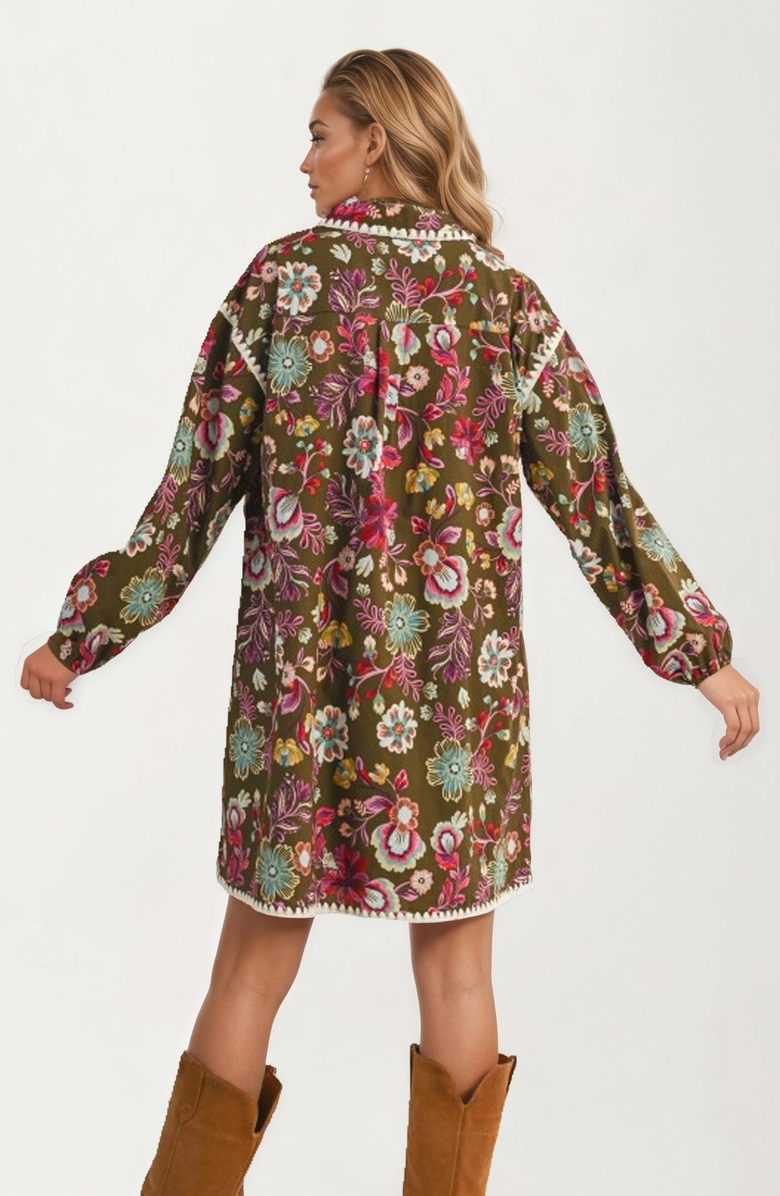 Knit and Lounge Floral Embroidered Long Sleeve Mini Dress, Alternate, color, 