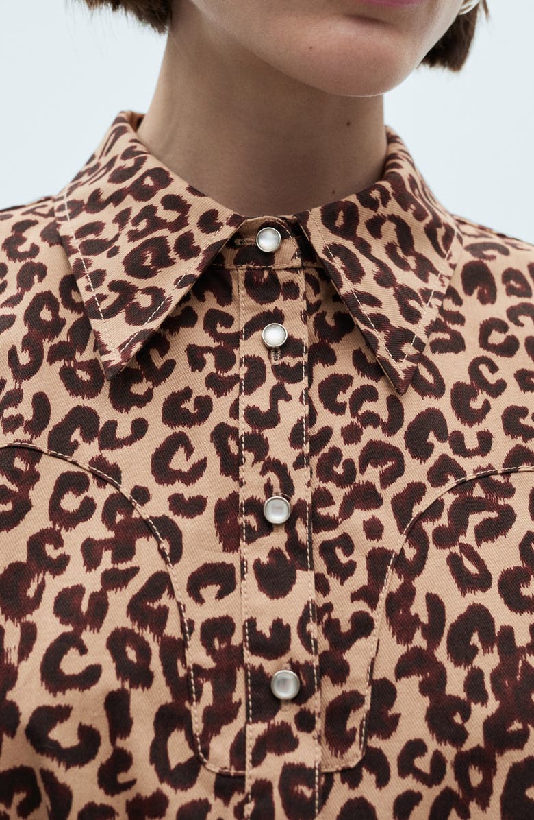 MANGO Leopard Print Long Sleeve Shirtdress, Alternate, color,