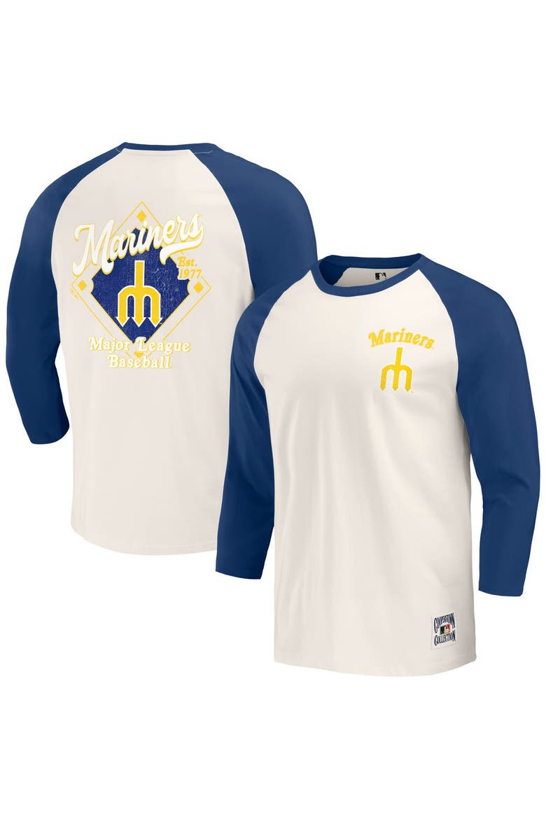 Men's Darius Rucker Collection by Fanatics Navy/White Seattle Mariners Cooperstown Collection Raglan 3/4-Sleeve T-Shirt, Main, color, Navy