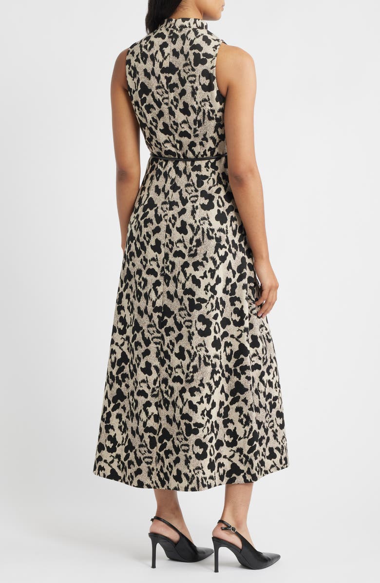 Anne Klein Leopard Print Mock Neck Dress, Alternate, color, Light Parchment / Anne Black