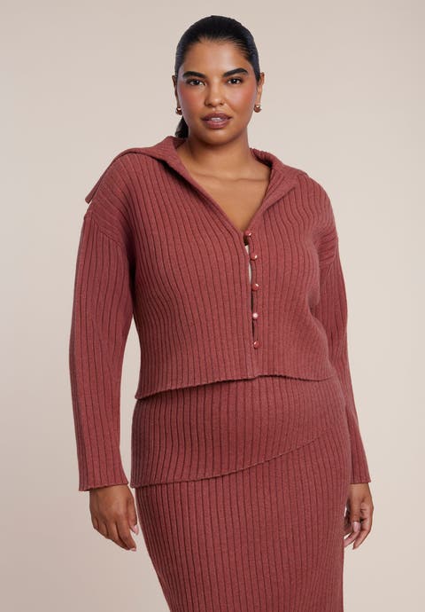 Oversized Collar Rib Knit Cardigan