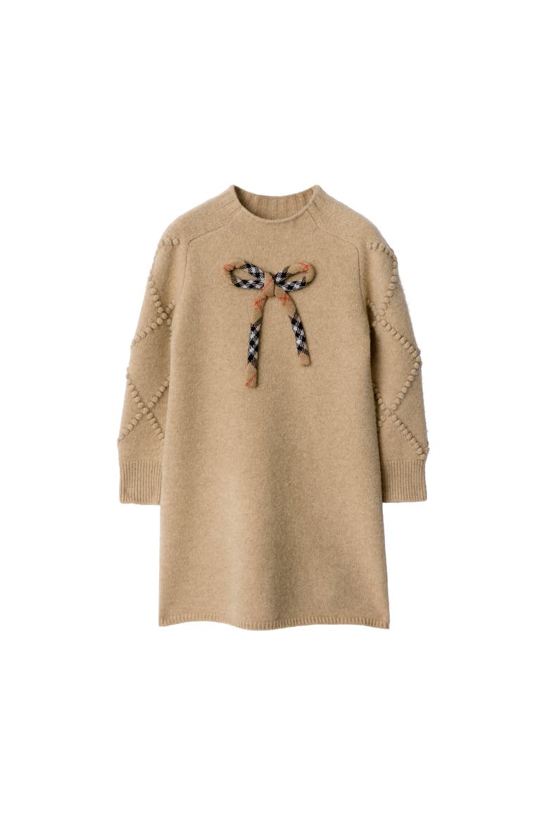 Check Bow Wool Cashmere Dress, Main, color, Oatmeal melange