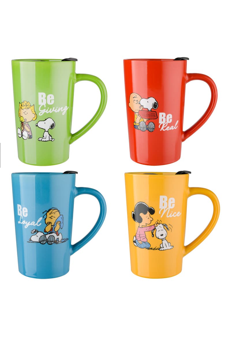 Snoopy Stoneware Travel Cup Set with Lids, Alternate, color, Assorted Colors