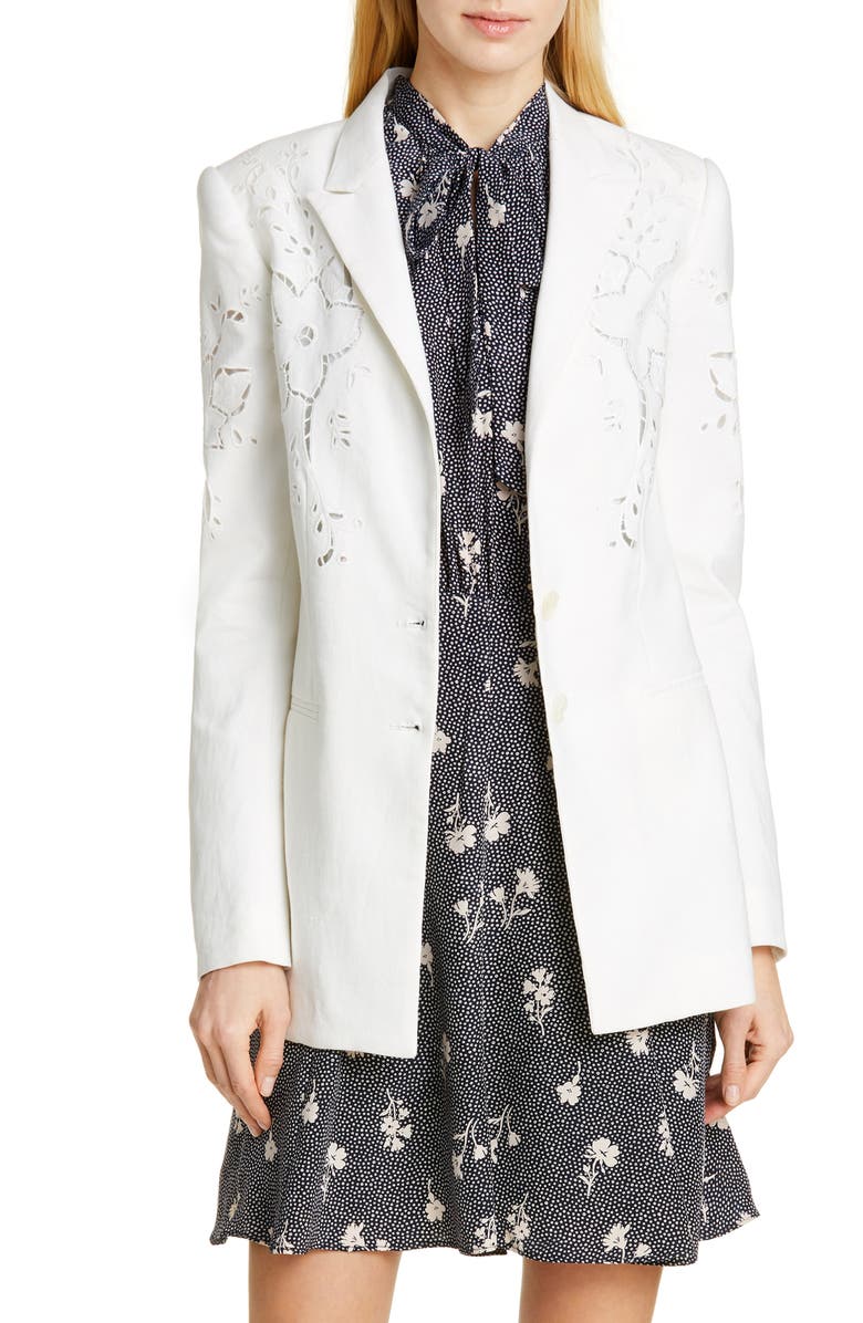 Tailored by Rebecca Taylor Eyelet Embroidery Linen Blend Blazer, Main, color, 