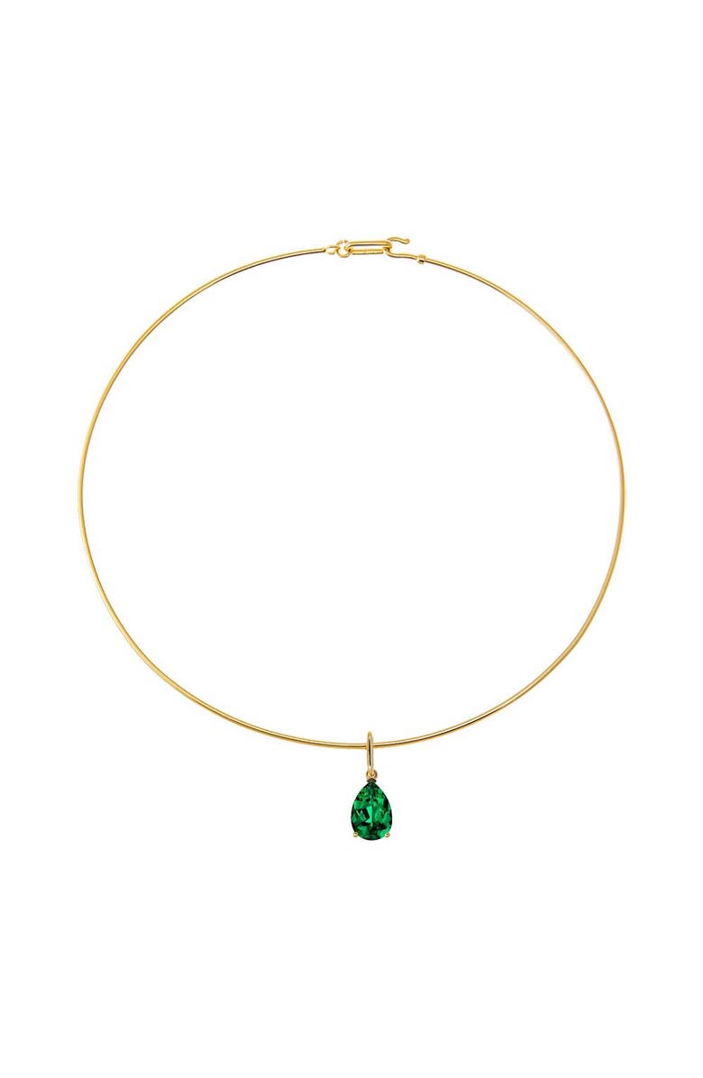 BY ADINA EDEN Colored CZ Pear Charm Solid Thin Wire Choker Necklace, Main, color, Emerald Green