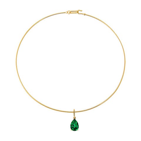Colored CZ Pear Charm Solid Thin Wire Choker Necklace