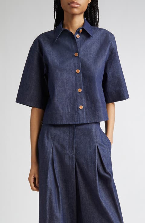 Lightweight Denim Crop Shirt