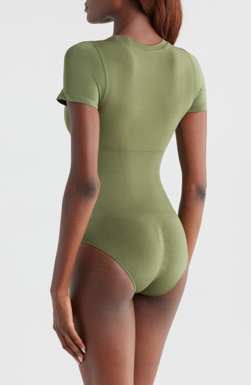 Pinsy Butter Sculpt Short Sleeve Bodysuit In Olive Green