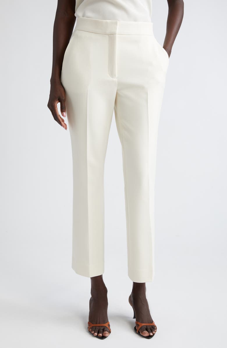 ST. JOHN Stretch Crepe Straight Leg Pants, Main, color, Ecru