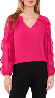 Chaus Ruffle Sleeve V-Neck Blouse