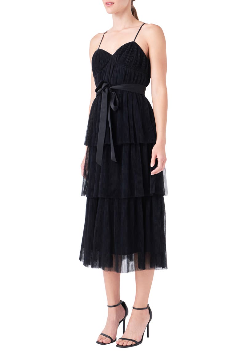 Tiered Tulle Midi Dress, Alternate, color, BLACK