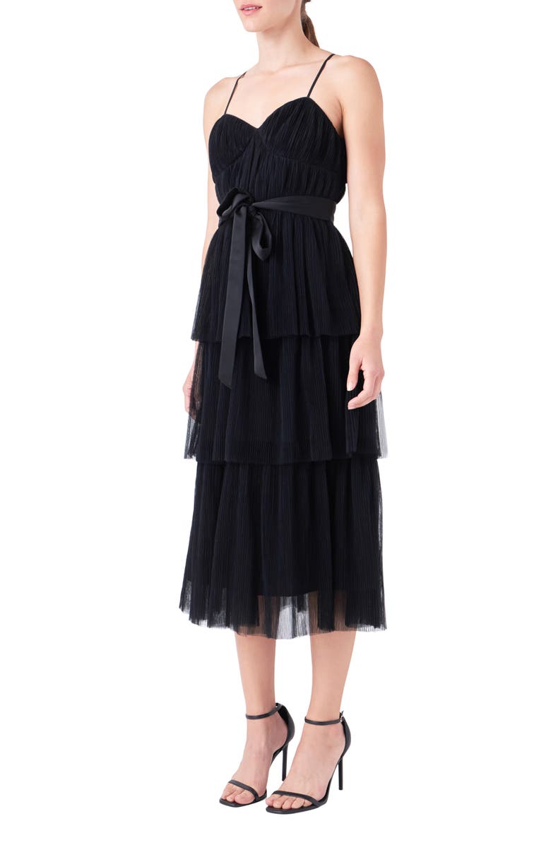 Endless Rose Tiered Tulle Midi Dress, Alternate, color, Black