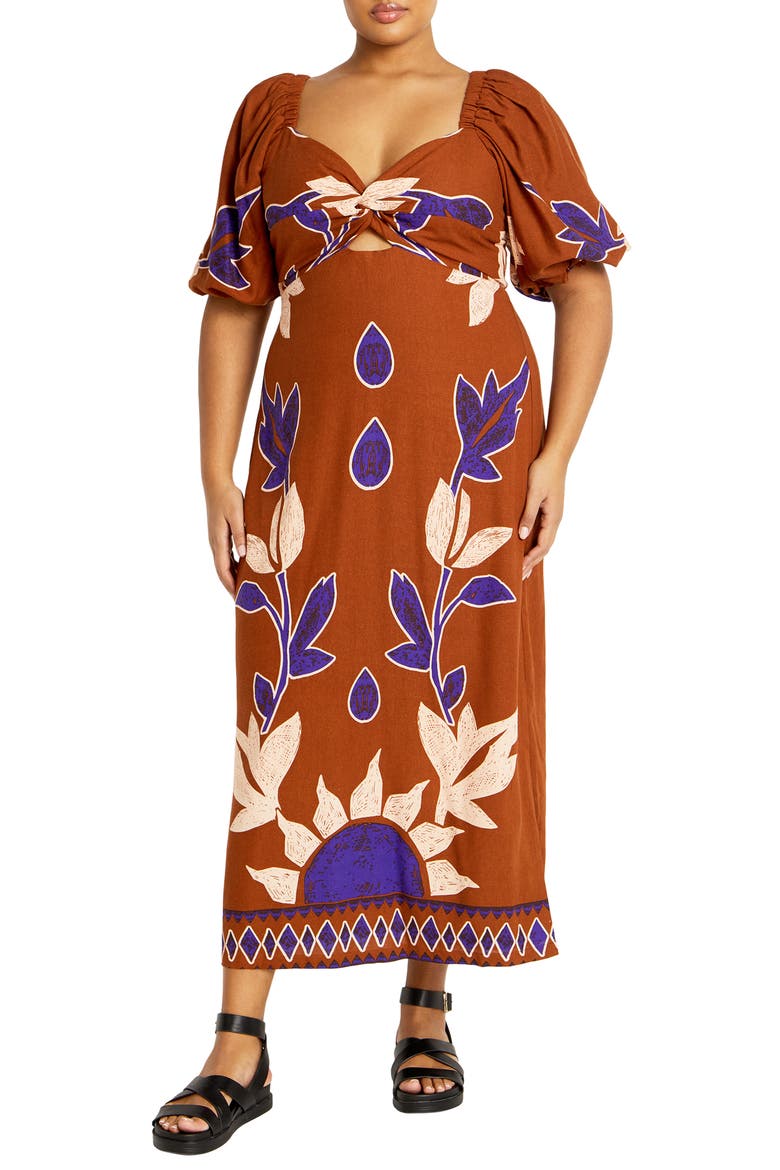 Luna Print Puff Sleeve Maxi Dress, Main, color, PLACEMET PRINT