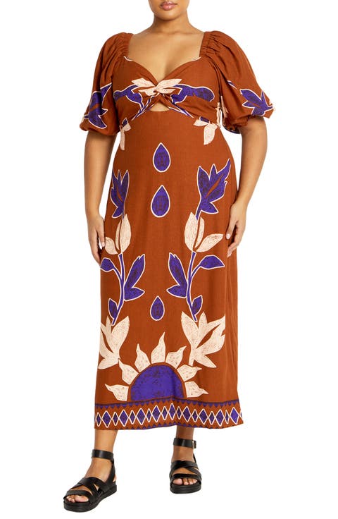 Luna Print Puff Sleeve Maxi Dress (Plus)