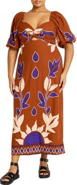 City Chic Luna Print Puff Sleeve Maxi Dress