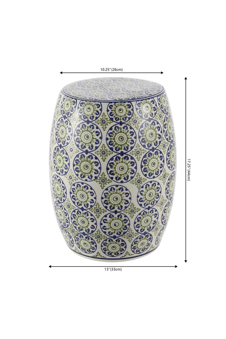 Lula Traditional Floral Chinoiserie Ceramic Drum Garden Stool, Pierced Indoor/Outdoor Patio Seat & Side Table, Alternate, color, Blue/Green