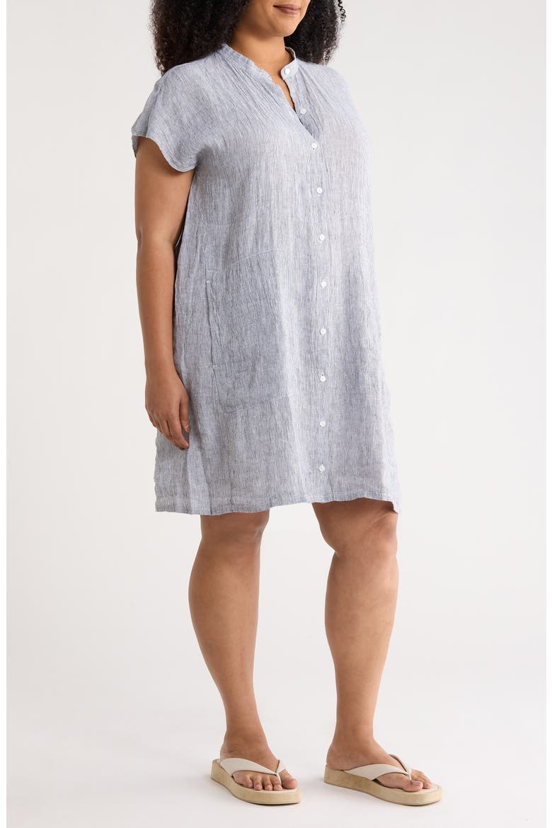 Mandarin Collar Organic Linen Shirtdress, Alternate, color, INK