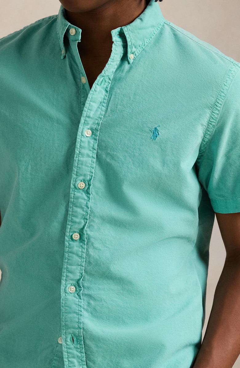 Polo Ralph Lauren Classic Fit Solid Green Short Sleeve Button-Down Oxford Shirt, Alternate, color, 