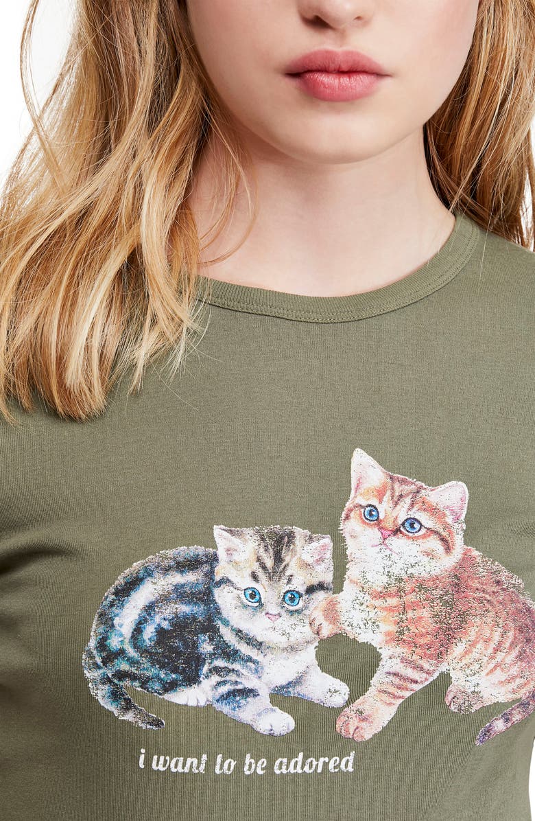 BDG Urban Outfitters Kitten Graphic Ribbed Baby Tee, Alternate, color, 