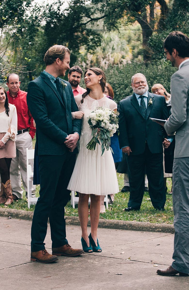 Ted Baker London 'Miyaa' Embroidered Mesh Fit & Flare Dress, Alternate, color, 