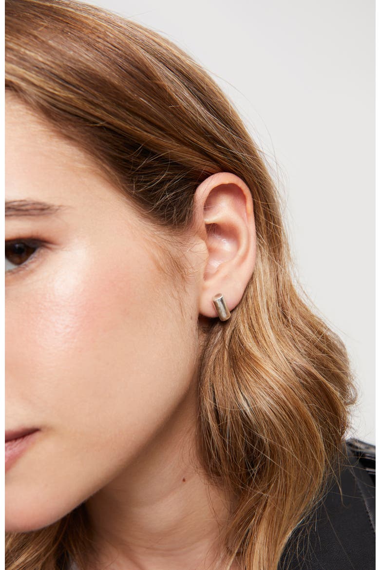 Sterling Silver-Plated Tube-Shaped Earrings, Alternate, color, Silver