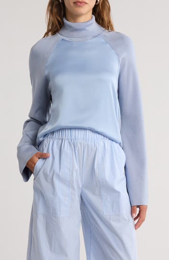 Simkhai Mateo Turtleneck Mixed Media Top In Blue