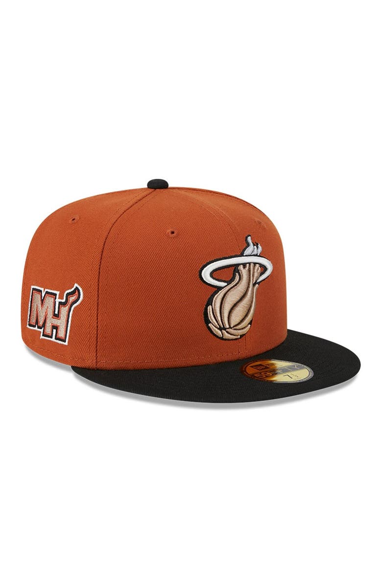 New Era Men's New Era Rust/Black Miami Heat Two-Tone 59FIFTY Fitted Hat, Alternate, color,