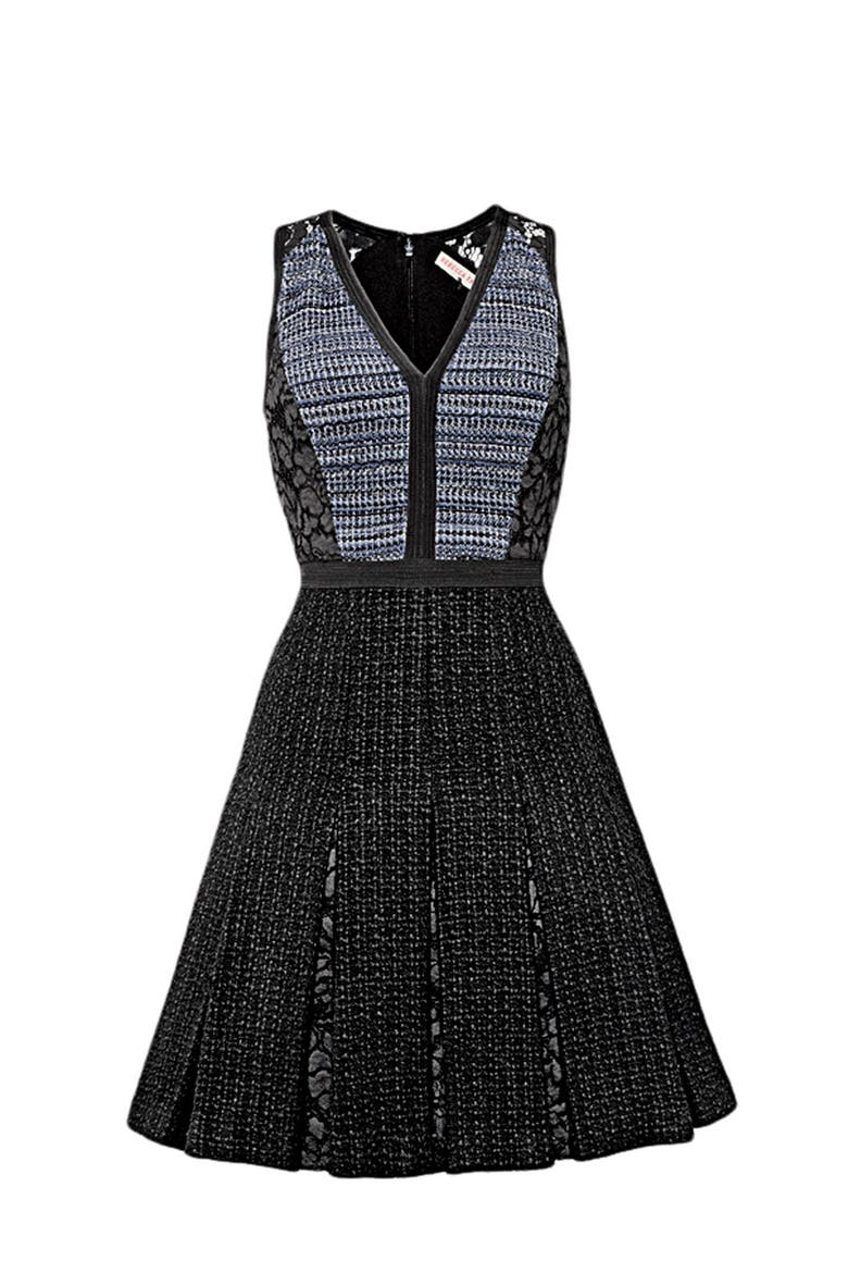 Lace & Tweed A-Line Dress, Alternate, color, INDIGO