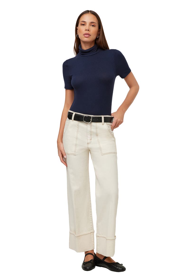Patch Pocket Wide Leg Cuffed Jeans, Alternate, color, NATURAL