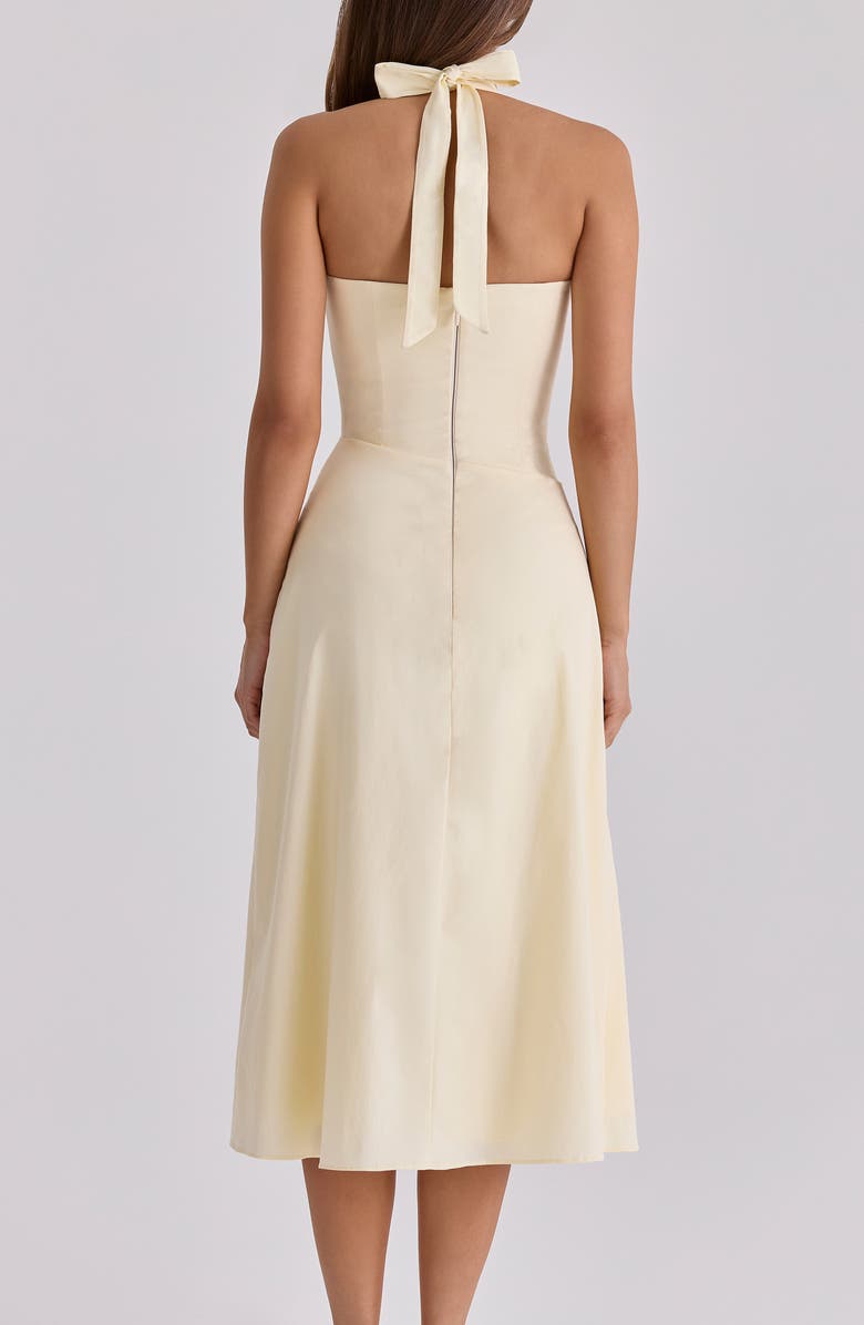 HOUSE OF CB Tallulah Halter Neck Stretch Cotton Midi Dress, Alternate, color, Lemon