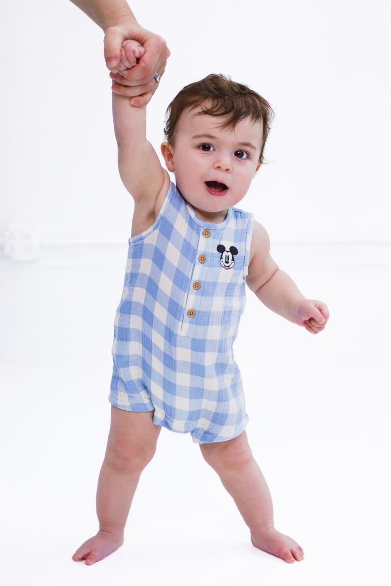 Mickey Mouse Baby Boys' Cotton Gauze Sleeveless Shorty Romper, Alternate, color, Light Blue Mickey