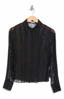 Alice + Olivia Willa Long Sleeve Mixed Media Button-Up Shirt
