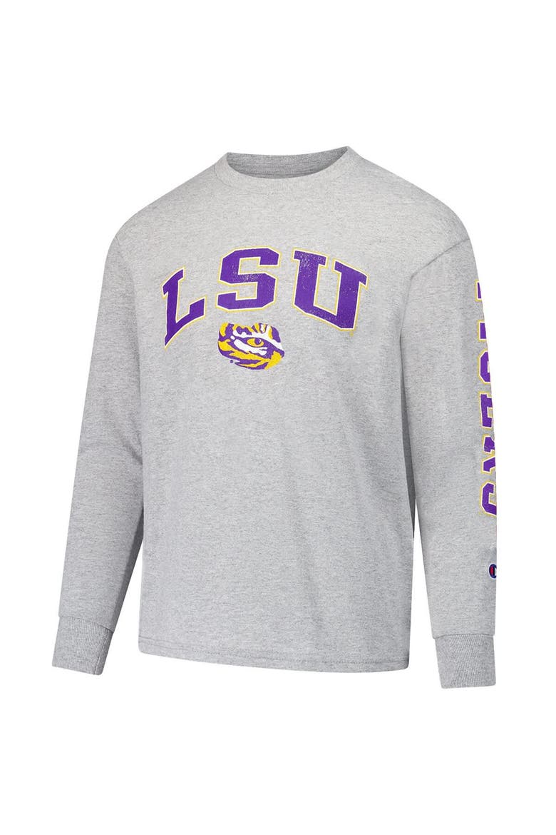 Youth Champion Gray LSU Tigers Distressed Arch Over Logo Long Sleeve T-Shirt, Alternate, color, Gray