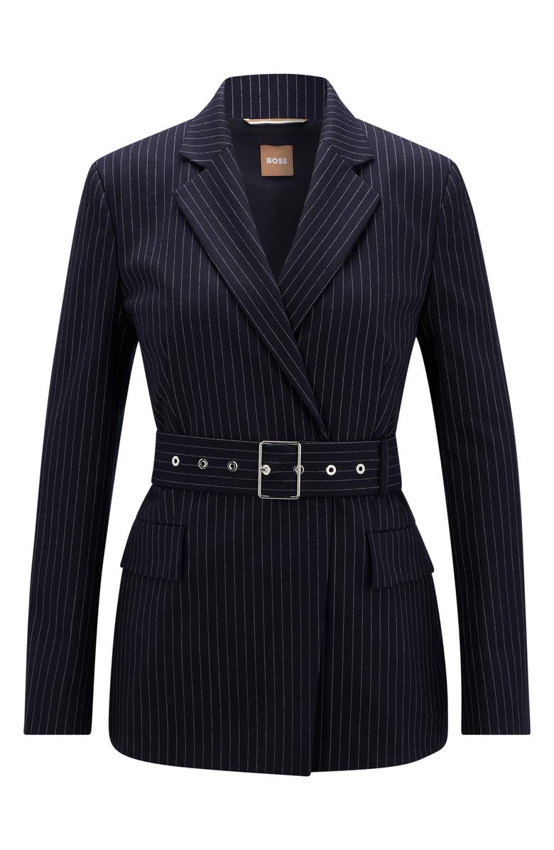 BOSS Jesene Belted Pinstripe Blazer, Alternate, color,