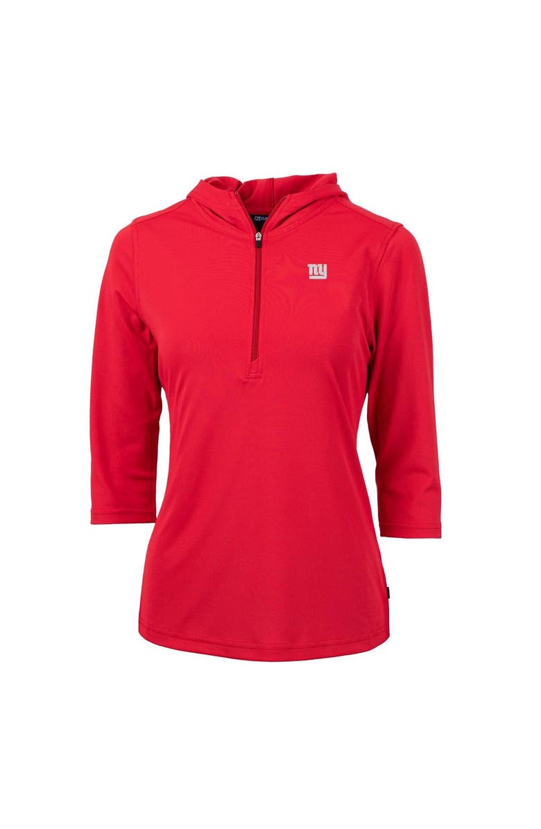 Cutter & Buck Women's Cutter & Buck Red New York Giants Virtue Eco Pique Half-Zip 3/4 Sleeve Pullover Hoodie, Main, color,