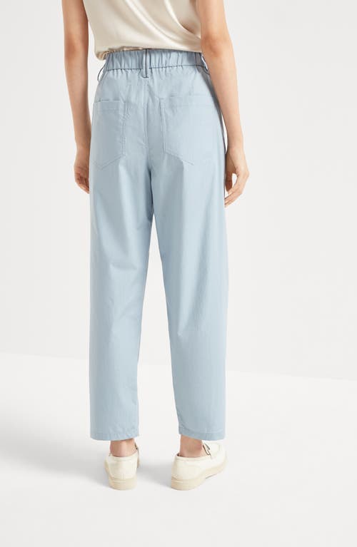 Brunello Cucinelli Women Lightweight Poplin Five-pocket Track Pants With Monili In Sky Blue