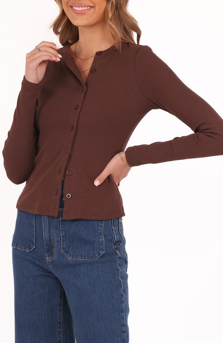 Petal & Pup Cass Rib Stretch Cotton Button-Up Shirt, Alternate, color, Chocolate Brown
