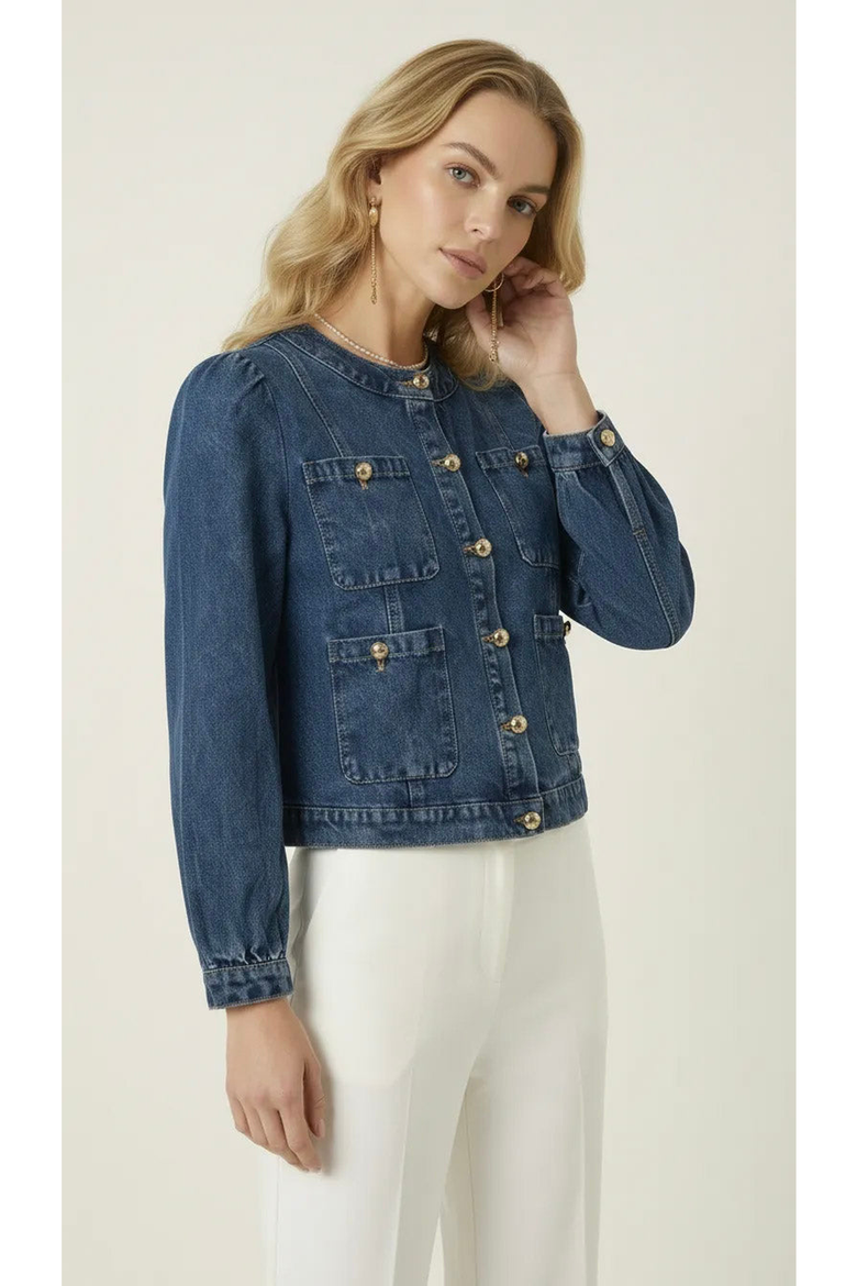Button Front Utility Pocket Denim Jacket, Alternate, color, Dark Indigo Blue