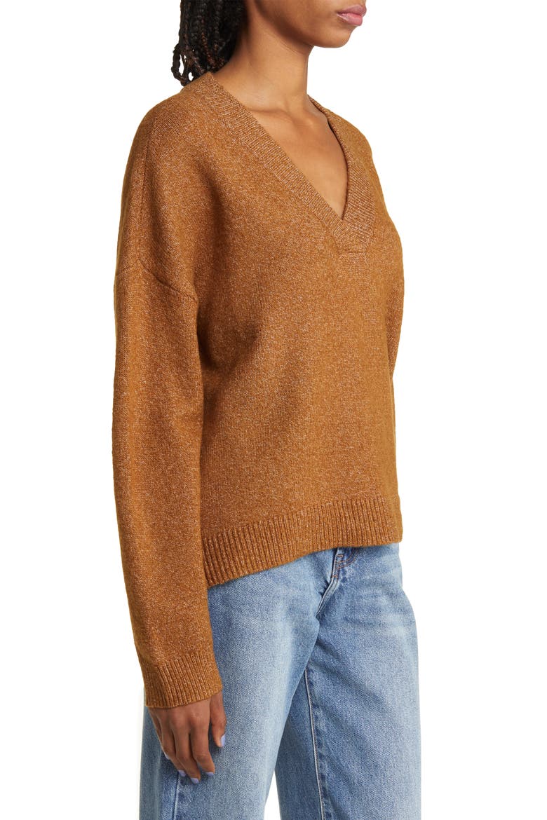 Oversize V-Neck Sweater, Alternate, color, BROWN TEMPLE