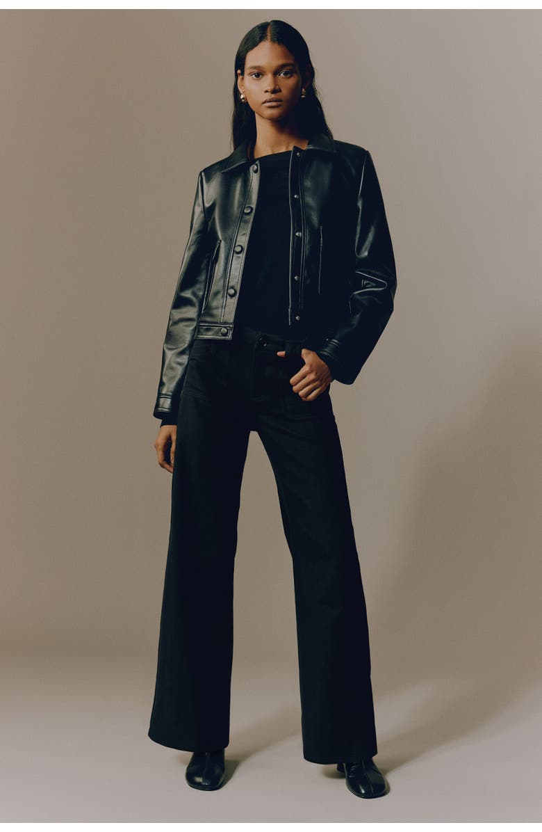 H&M Wide Twill Trousers, Alternate, color, Black