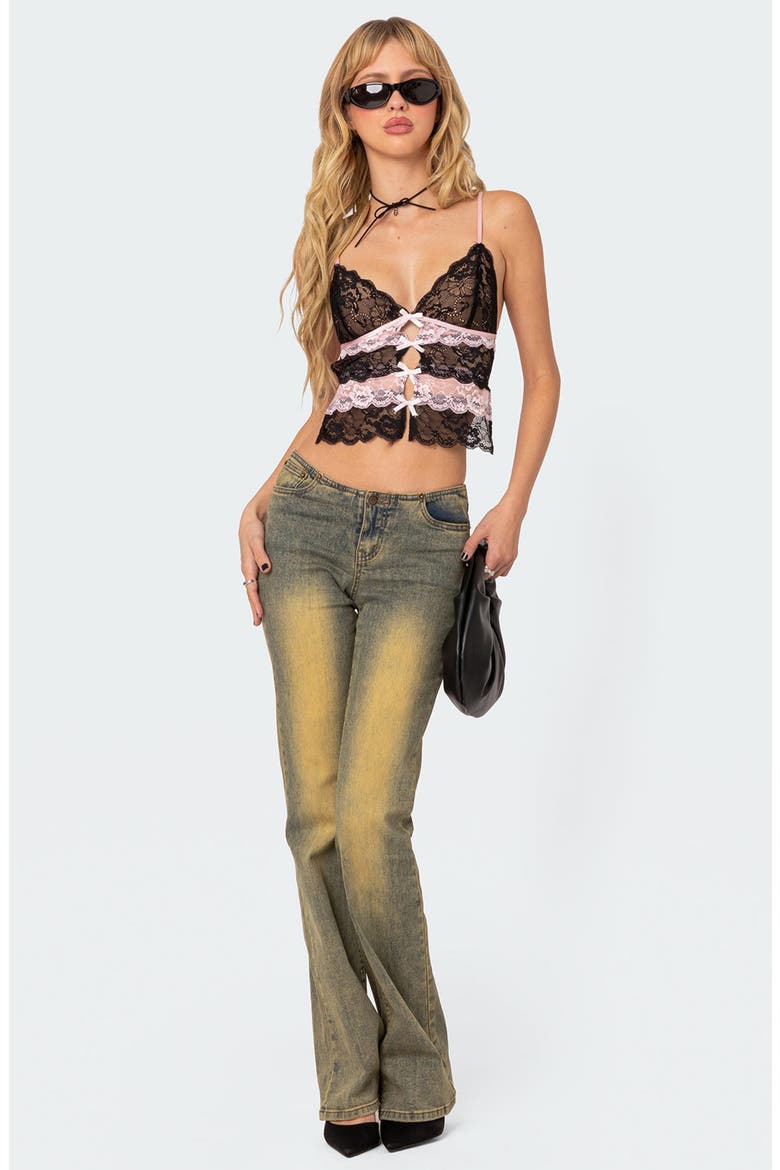 Cara Sheer Lace Tie Back Camisole, Alternate, color, BLACK-AND-PINK