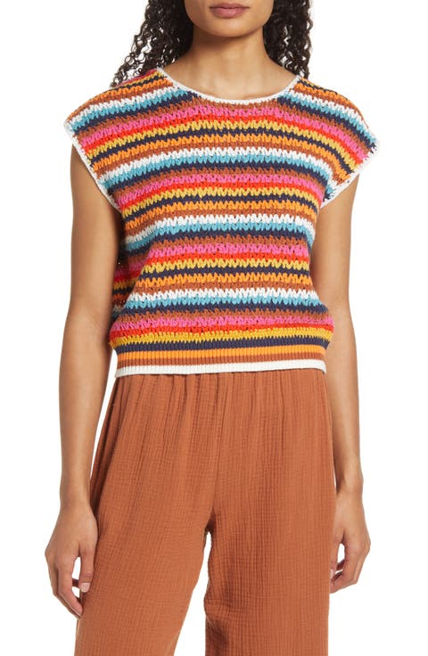 Avery Stripe Crochet Cotton Blend Top