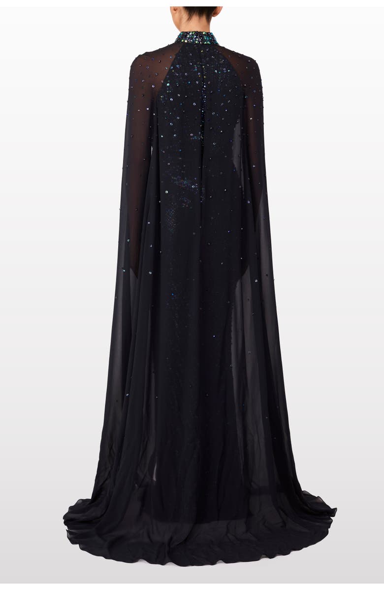Jenny Packham Thea Embellished Cape Maxi Dress, Alternate, color, Ink
