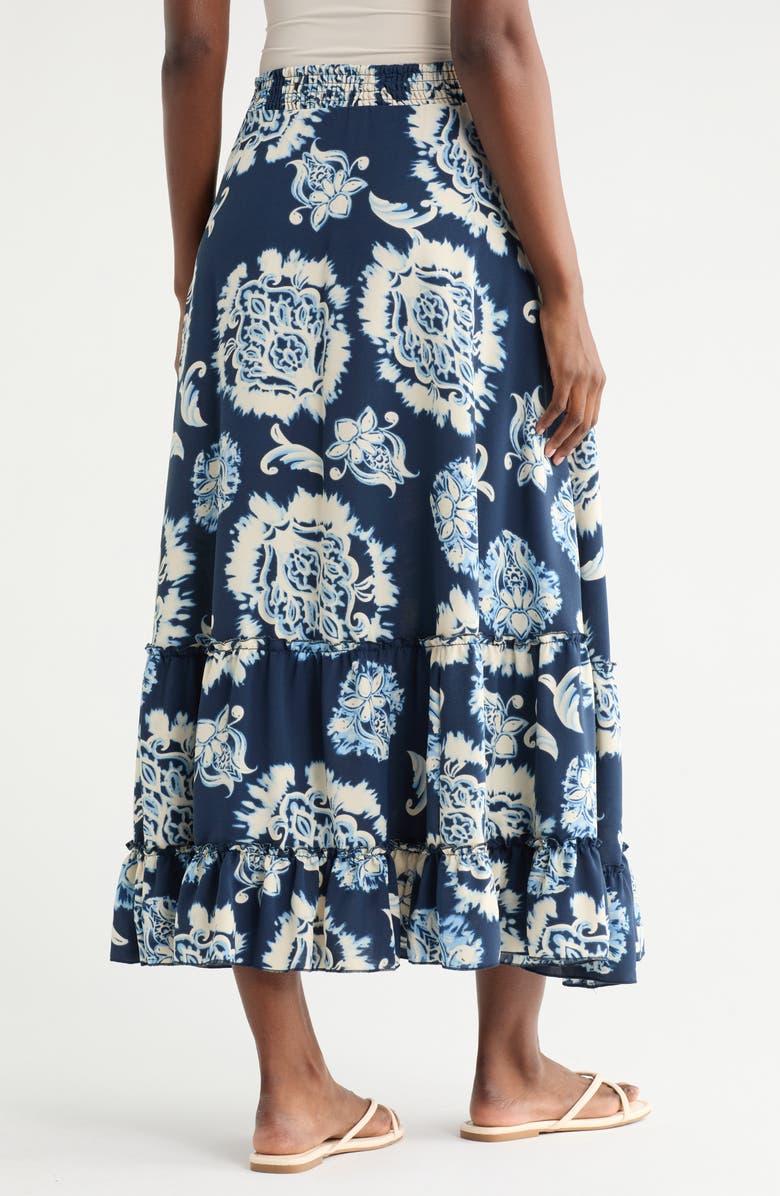 T Tahari Print Maxi Skirt, Alternate, color, Washed Blue Batik Print
