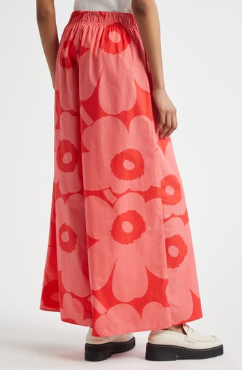 【marimekko】Voimakukka Unikko コットン ワイドパンツ Marimekko Voimakukka Unikko Cotton Pants | Red, Pink , - pirkko.